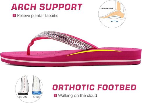 ONCAI Women's Flip Flops with Rhinestone, Arch Support Yoga Mat Comfort Walking Summer Beach Thong Sandals with Plantar Fasciitis Rubber Soles US Size 5-11 in Saudi Arabia