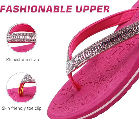 ONCAI Women's Flip Flops with Rhinestone, Arch Support Yoga Mat Comfort Walking Summer Beach Thong Sandals with Plantar Fasciitis Rubber Soles US Size 5-11 in Saudi Arabia