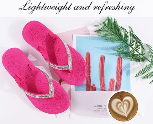 ONCAI Women's Flip Flops with Rhinestone, Arch Support Yoga Mat Comfort Walking Summer Beach Thong Sandals with Plantar Fasciitis Rubber Soles US Size 5-11 in Saudi Arabia