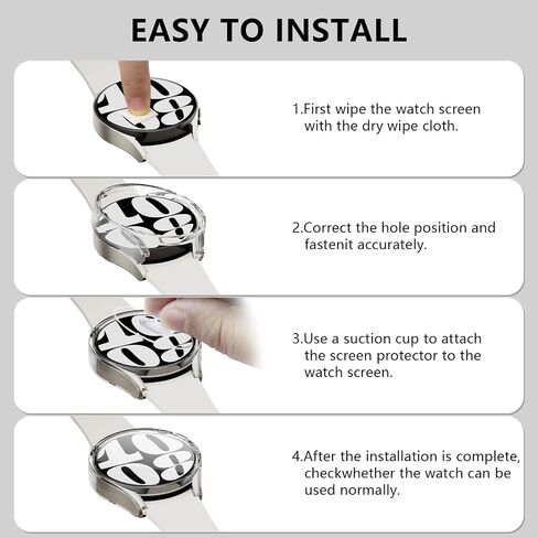 Rc-Z (4+4 Pack Screen Protector Case for Samsung Galaxy Watch 8 44mm, Hard PC Bumper & HD Anti-Fog Tempered Glass Protective Film Face Cover for Galaxy Watch 8 44mm Women Men in Saudi Arabia