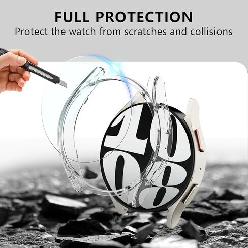 Rc-Z (4+4 Pack Screen Protector Case for Samsung Galaxy Watch 8 44mm, Hard PC Bumper & HD Anti-Fog Tempered Glass Protective Film Face Cover for Galaxy Watch 8 44mm Women Men in Saudi Arabia