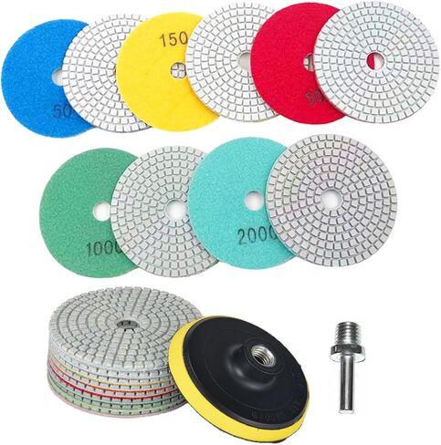 18pcs 4 inch Polishing Pad, Diamond Polishing Pad Kit with M14 Back Pad for Stone Marble Granite Polisher, Wet & Dry 30-10000 Grit Polishing Pad for Quartz Tile, Hook & Loop Design in Saudi Arabia