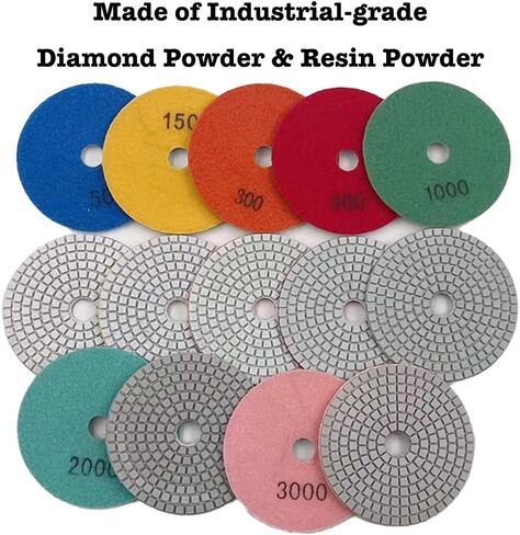 18pcs 4 inch Polishing Pad, Diamond Polishing Pad Kit with M14 Back Pad for Stone Marble Granite Polisher, Wet & Dry 30-10000 Grit Polishing Pad for Quartz Tile, Hook & Loop Design in Saudi Arabia