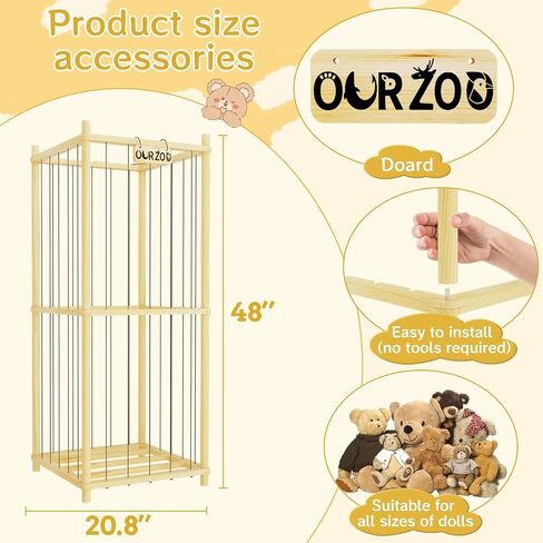 Stuffed Animal Zoo Storage Cage Wooden, 48''(4ft) Wood Extra Large Stuffed Animal Storage Basket, Toy Storage for Big Stuffed Animals, Large Toy Chest for Kids Girls Boys Toy Organizer Holder in Saudi Arabia