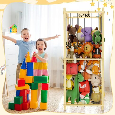 Stuffed Animal Zoo Storage Cage Wooden, 48''(4ft) Wood Extra Large Stuffed Animal Storage Basket, Toy Storage for Big Stuffed Animals, Large Toy Chest for Kids Girls Boys Toy Organizer Holder in Saudi Arabia