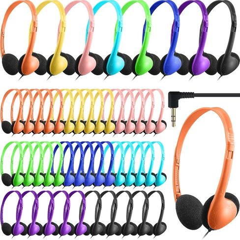 48 Pack Classroom Headphones Bulk Colorful Student Headphones Adjustable Headphone with 3.5 mm Plug Comfortable Library Headphone for Kid Adult School Classroom Museum Testing Airplane, 8 Colors in Saudi Arabia