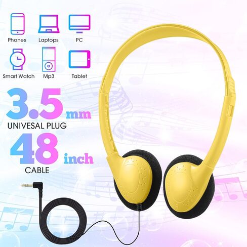 48 Pack Classroom Headphones Bulk Colorful Student Headphones Adjustable Headphone with 3.5 mm Plug Comfortable Library Headphone for Kid Adult School Classroom Museum Testing Airplane, 8 Colors in Saudi Arabia