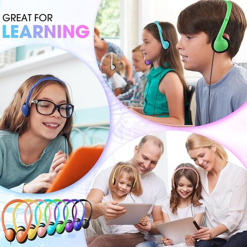 48 Pack Classroom Headphones Bulk Colorful Student Headphones Adjustable Headphone with 3.5 mm Plug Comfortable Library Headphone for Kid Adult School Classroom Museum Testing Airplane, 8 Colors in Saudi Arabia