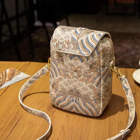 Chinese style niche design ancient style elements double zipper large capacity mobile phone bag versatile shoulder cross-body bag in Saudi Arabia