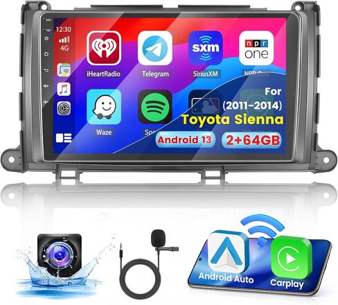 2+64G Android 13 CarPlay Car Stereo Radio for Toyota Sienna 2011-2014, 9'' HD Touch Screen Compatible with Android Auto, AHD Backup Camera, Mirror Link, GPS, WiFi, FM RDS in Saudi Arabia