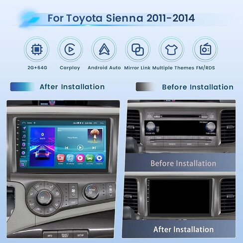 2+64G Android 13 CarPlay Car Stereo Radio for Toyota Sienna 2011-2014, 9'' HD Touch Screen Compatible with Android Auto, AHD Backup Camera, Mirror Link, GPS, WiFi, FM RDS in Saudi Arabia