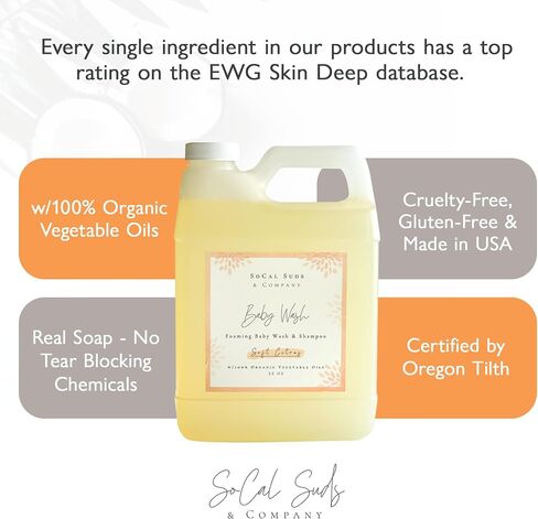 SoCal Suds & Company - 2-in-1 Organic Foaming Baby Shampoo & Body Wash - Natural Botanical Castile Soap Baby Wash Sensitive Skin, Need for Newborn Nourishing Soothing Ingredients - Soft Citrus, 32oz in Saudi Arabia