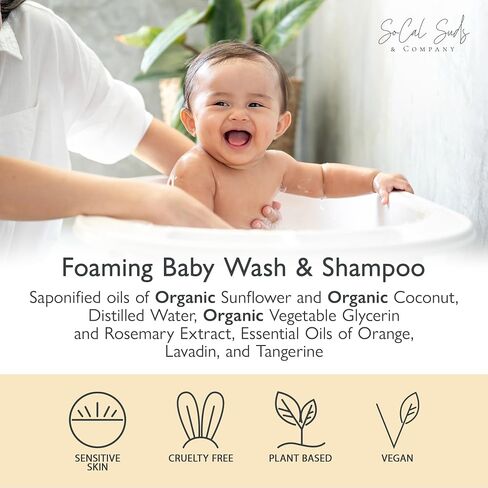 SoCal Suds & Company - 2-in-1 Organic Foaming Baby Shampoo & Body Wash - Natural Botanical Castile Soap Baby Wash Sensitive Skin, Need for Newborn Nourishing Soothing Ingredients - Soft Citrus, 32oz in Saudi Arabia
