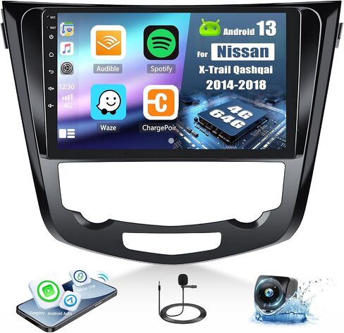 [4+64G] ستيريو سيارة 8-Core Android 13 لسيارة Nissan X-Trail Qashqai 2014-2018 مع Apple Carplay&Android Auto، راديو سيارة 10.1 بوصة مع وصلة مرآة بلوتوث FM/RDS WiFi GPS SWC EQ DSP+AHD كاميرا احتياطية in Saudi Arabia