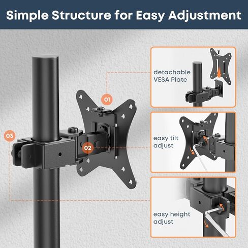 حامل مكتب بشاشة واحدة من PUTORSEN لشاشة وتلفزيون مقاس 17-42 بوصة، يصل وزنه إلى 26.4 رطلاً، حامل ذراع شاشة واسع للغاية للكمبيوتر المنحني المسطح وشاشة التلفزيون مع VESA 75 × 75 إلى 200 × 200، مع مشابك كابل in Kuwait