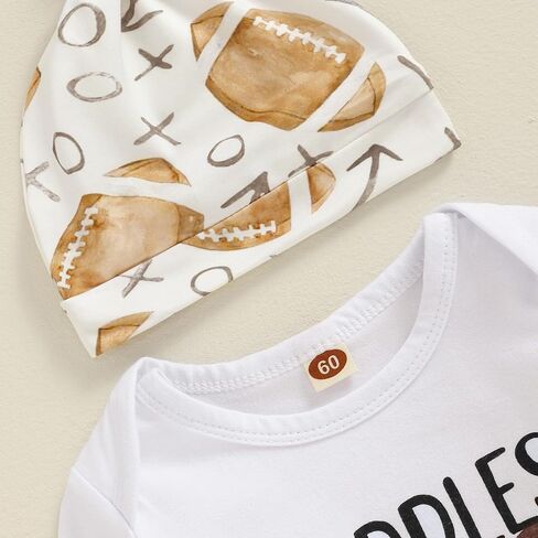 Canrulo Newborn Baby Boy Football Outfit Letter Print Long Sleeve Romper Football Elastic Pants Hat 3Pcs Set Fall Clothes in Saudi Arabia