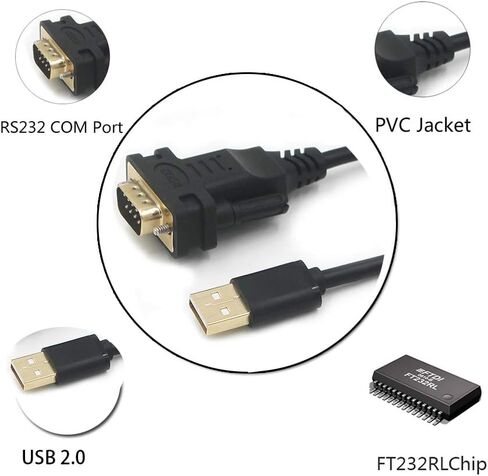 كابل محول USB إلى DB9 RS232 من Usanggreen مع شريحة FT232RL بطول 6 أقدام يدعم Win10/8/7/XP/Android/Mac/Linux/Vista (USB إلى DB9) in Kuwait