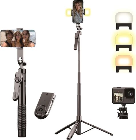 Selfie Tripod with Light, 80" Overhead Phone Mount with Light Heavy Duty Camera Tripod for iPhone Selfie Stick Tripod Stand with Remote, 360° Rotating Travel Phone Tripod Stand for iPhone Cell Phone in Kuwait