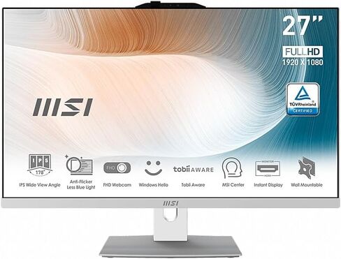MSI Modern AM272P AIO Desktop, 27" FHD IPS-Grade LED, Intel Core i7-1260P, 16GB Memory (dual-chl), 512GB SSD, WiFi 6, BT 5.1, White, Windows 11 Home (12M-028US) in Saudi Arabia