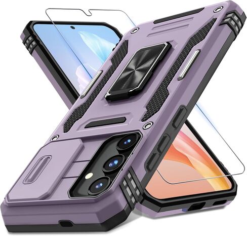 DEERLAMN Case for Samsung Galaxy S25 Ultra with Slide Camera Cover+Screen Protector (1 Pack), Rotated Ring Kickstand Military Grade Shockproof Protective Cover-Black in Saudi Arabia
