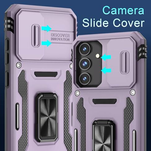 DEERLAMN Case for Samsung Galaxy S25 Ultra with Slide Camera Cover+Screen Protector (1 Pack), Rotated Ring Kickstand Military Grade Shockproof Protective Cover-Black in Saudi Arabia