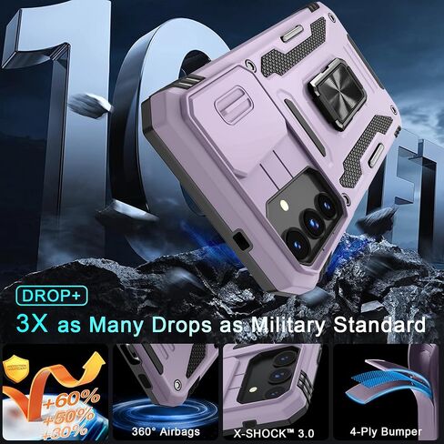 DEERLAMN Case for Samsung Galaxy S25 Ultra with Slide Camera Cover+Screen Protector (1 Pack), Rotated Ring Kickstand Military Grade Shockproof Protective Cover-Black in Saudi Arabia