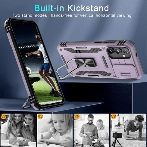 DEERLAMN Case for Samsung Galaxy S25 Ultra with Slide Camera Cover+Screen Protector (1 Pack), Rotated Ring Kickstand Military Grade Shockproof Protective Cover-Black in Saudi Arabia