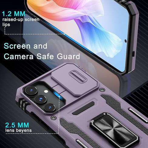DEERLAMN Case for Samsung Galaxy S25 Ultra with Slide Camera Cover+Screen Protector (1 Pack), Rotated Ring Kickstand Military Grade Shockproof Protective Cover-Black in Saudi Arabia