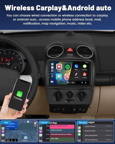 لـ 2004-2010 VW Beetle Android راديو ستيريو للسيارة مع Carplay لاسلكي Android Auto، 2+32G 9 بوصة تعمل باللمس راديو واي فاي GPS ملاحة بلوتوث FM RDS EQ وصلة مرآة in Saudi Arabia