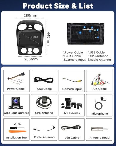 لـ 2004-2010 VW Beetle Android راديو ستيريو للسيارة مع Carplay لاسلكي Android Auto، 2+32G 9 بوصة تعمل باللمس راديو واي فاي GPS ملاحة بلوتوث FM RDS EQ وصلة مرآة in Saudi Arabia