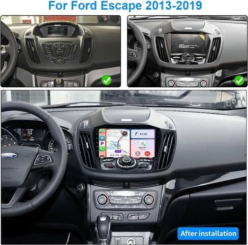 [4G+64G] ستيريو سيارة مزدوج Din Android 13.0 لـ Fo-rd Escape 2013-2019 9 بوصة HD شاشة تعمل باللمس سيارة صوت الوسائط المتعددة مع CarPlay Android Auto w/WiFi GPS Radio Navigation Bluetooth Camera Mic in Kuwait
