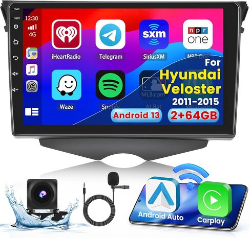 2+64G Android 13 CarPlay Car Stereo Radio for Hyundai Veloster 2011-2015, 9'' HD Touch Screen Compatible with Android Auto, AHD Backup Camera, Mirror Link, GPS, WiFi, FM RDS in Saudi Arabia