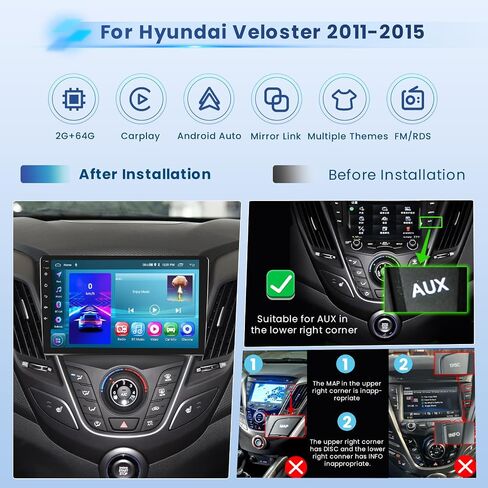 2+64G Android 13 CarPlay Car Stereo Radio for Hyundai Veloster 2011-2015, 9'' HD Touch Screen Compatible with Android Auto, AHD Backup Camera, Mirror Link, GPS, WiFi, FM RDS in Saudi Arabia