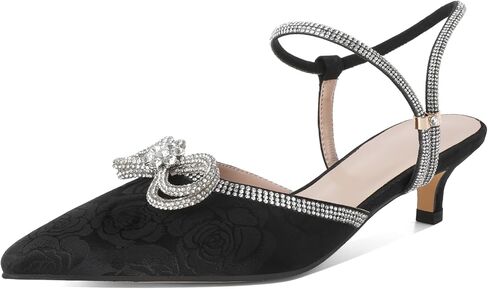 Eldof Women's Rhinestone Bow Heels Sparkly Ankle Strap Closed Pointed Toe Kitten Low Heel Pumps 1.5 Inches in Saudi Arabia