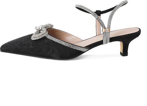 Eldof Women's Rhinestone Bow Heels Sparkly Ankle Strap Closed Pointed Toe Kitten Low Heel Pumps 1.5 Inches in Saudi Arabia