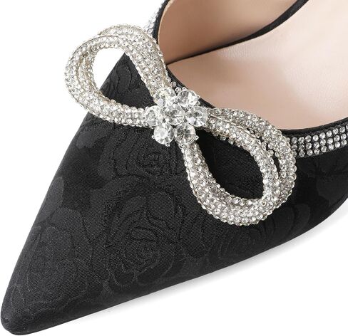 Eldof Women's Rhinestone Bow Heels Sparkly Ankle Strap Closed Pointed Toe Kitten Low Heel Pumps 1.5 Inches in Saudi Arabia