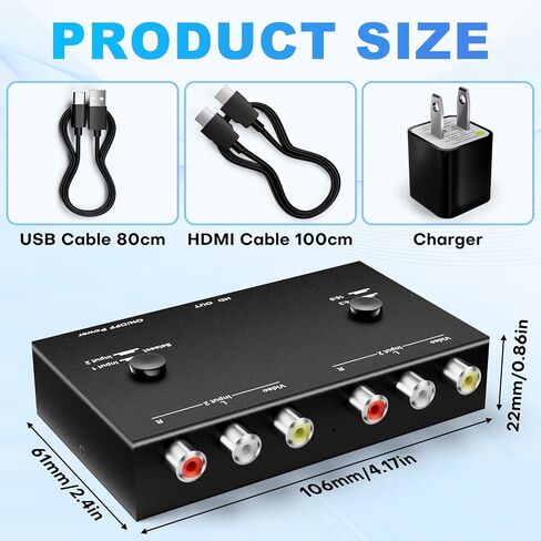Dual RCA to HDMI Adapter - 1080p60Hz Dual AV to HDMI Converter - Composite to HDMI Converter with 4:3/16:9 Toggle - Video Converter for PAL/NTSC/TV/PC/PS3/ STB/Xbox VHS/VCR/Blue-Ray DVD in Saudi Arabia