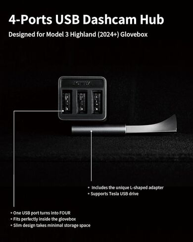 Jowua 4 Port USB Dashcam Hub لطراز Tesla المعاد تصميمه 3 Highland 2024+، لاستخدام صندوق القفازات، واحد USB فائق السرعة، ثلاثة USB HiSpeed in Kuwait