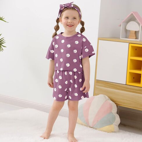 FYBITBO Toddler Baby Girl Clothes 0 3 6 9 12 18 24 Months 2T 3T Summer Outfits Daisy Short Sleeve T-Shirt Top Shorts Set in Saudi Arabia