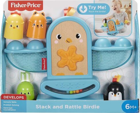 Fisher-Price Baby Toy Stack and Rattle Birdie, Stacking & Balancing Activity with Sensory Details for Developmental Play Infants Ages 6+ Months in Saudi Arabia