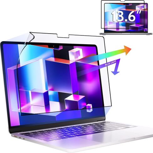 واقي شاشة غير لامع مضاد للضوء الأزرق متوافق مع MacBook Air 13.6 في 2024 2022 M3 A3113 M2 A268، فلتر حجب الوهج قابل للإزالة للكمبيوتر المحمول، درع مقاوم للخدش غير لامع، حماية ترقية جديدة in Kuwait