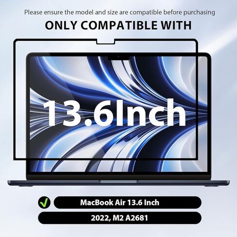 واقي شاشة غير لامع مضاد للضوء الأزرق متوافق مع MacBook Air 13.6 في 2024 2022 M3 A3113 M2 A268، فلتر حجب الوهج قابل للإزالة للكمبيوتر المحمول، درع مقاوم للخدش غير لامع، حماية ترقية جديدة in Kuwait