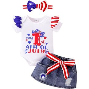 My 1st 4th of July Outfit Baby Girl 4th of July Outfits Cute Romper Jeans Dress American Flag Skirt Set 0-18 Months