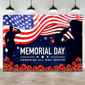 خلفية يوم الذكرى، شكرًا لك على خلفية خدمتك، راية المحاربين القدامى لموظفي الجيش العسكري مع جندي ومستلزمات تزيين حفلات التصوير الفوتوغرافي ذات العلم الأمريكي المخطط مقاس 7 × 5 أقدام in Kuwait