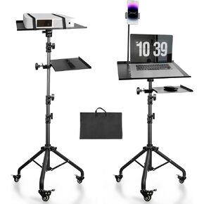 Portable Laptop & Projector Stand with Phone Holder and Mouse Tray ，Adjustable Height Tripod Stand for Laptop, Projector, DJ, Sheet Music，Black