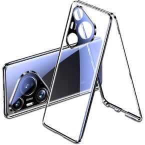 QUIETIP Case Compatible with Huawei Pura 70 Pro & Pura 70 Pro+ Plus,Magnetic Body Metal Frame Double Sided Clear Tempered Glass Cover,Black