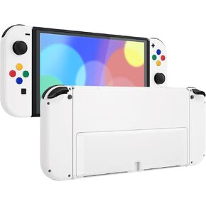 eXtremeRate DIY Full Set Shell Buttons for Nintendo Switch OLED, Chameleon Purple Blue Replacement Console Back Plate & Kickstand, Custom Case Housing for Nintendo Switch OLED JoyCon [Control Without]