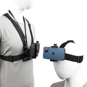 KINGKI Mobile Phone Chest Strap Harness Mount Head Strap Holder Kit for POV/VLOG,Cell Phone Clip Compatible with iPhone,Samsung,GoPro Hero 9, 8,7, 6, 5, 4, 3,2, 1,AKASO,DJI Osmo,and Action Cameras…