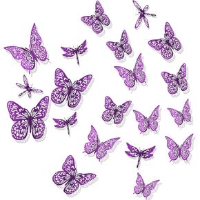 Butterfly Decorations Dragonfly Wall Stickers, 48 Pcs Metal Wall Art for Bedroom Living Room (Gold)