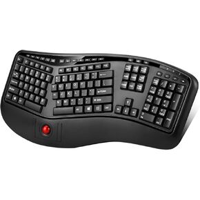Adesso Wireless Ergonomic Keyboard 2 in 1 Ergo Keyboard and Trackball Mouse Combo Design with Wrist Rest USB Dongle Split Keyboard for Windows (WKB-3500UB), Black